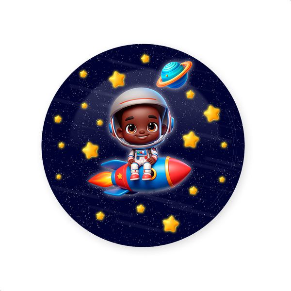 Capa Painel Redondo Sublimados Tema Astronauta Baby Menino Azul Escuro 2229
