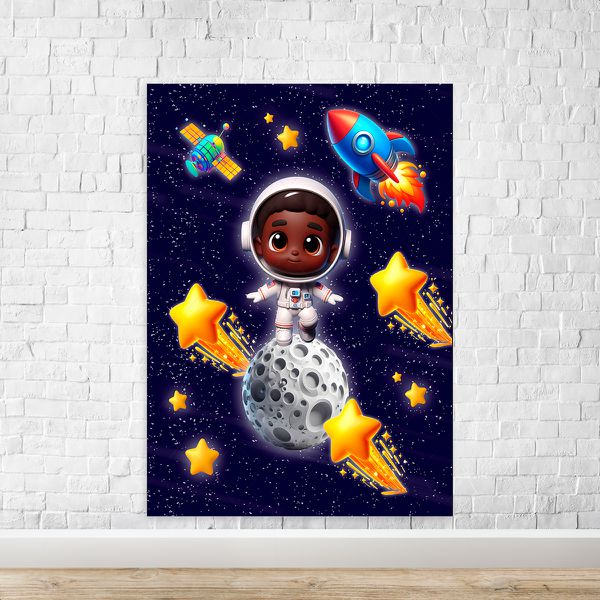 Capa Painel Retangular Sublimado Tema Astronauta Baby Menino Azul Escuro 2229
