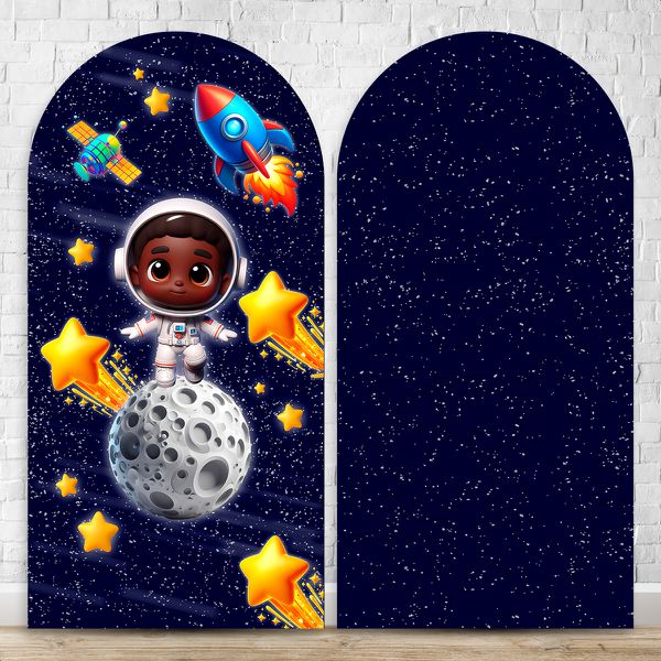 Capa Painel Romano Sublimado Tema Astronauta Baby Menino Azul Escuro 2229