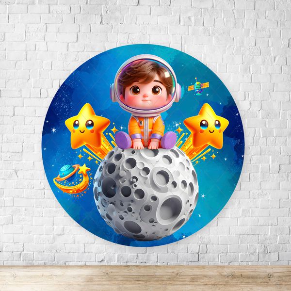 Capa Painel Redondo Sublimados Tema Astronauta Baby Menino 2731