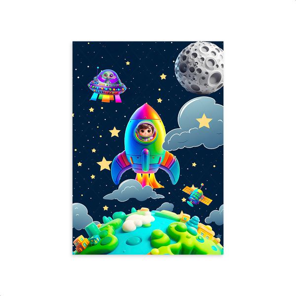 Capa Painel Retangular Sublimado Tema Astronauta Baby Menino Azul 2731