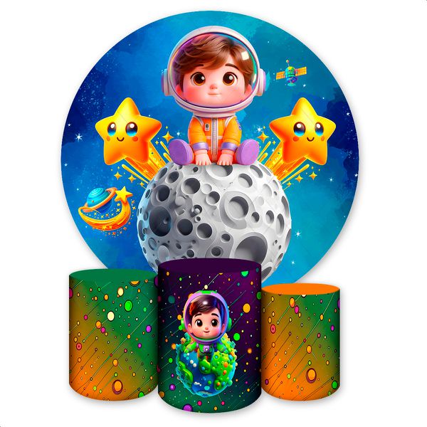 Capa Painel + Trio Capas Cilindros Sublimados Tema Astronauta Baby 2731