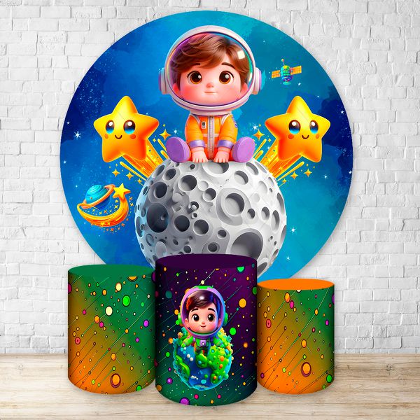 Capa Painel + Trio Capas Cilindros Sublimados Tema Astronauta Baby 2731