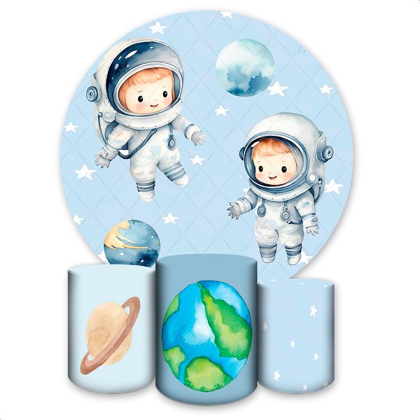Capa Painel + Trio Capas Cilindros Sublimados Tema Astronauta 134