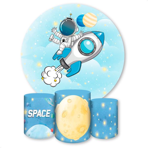 Capa Painel + Trio Capas Cilindros Sublimados Tema Astronauta 346