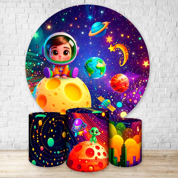 Capa Painel + Trio Capas Cilindros Sublimados Tema Astronauta Baby 2727