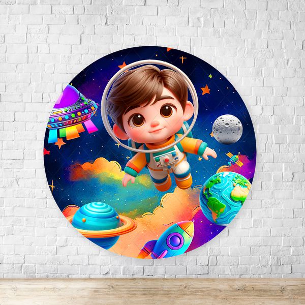 Capa Painel Redondo Sublimados Tema Astronauta Baby Menino 2728