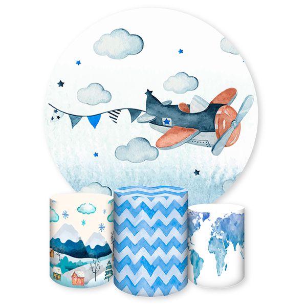Capa Painel + Trio Capas Cilindros Sublimados Tema Avião e Balão 351