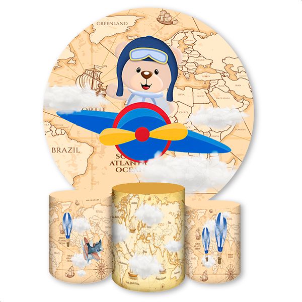 Capa Painel + Trio Capas Cilindros Sublimados Tema Avião e Balão 746