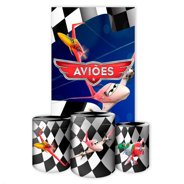 Capa Retangular + Trio Capas Cilindros Sublimados Tema Aviões 2629