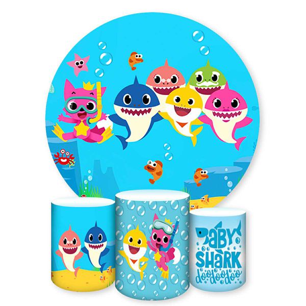 Capa Painel + Trio Capas Cilindros Sublimados Tema Baby Shark 754