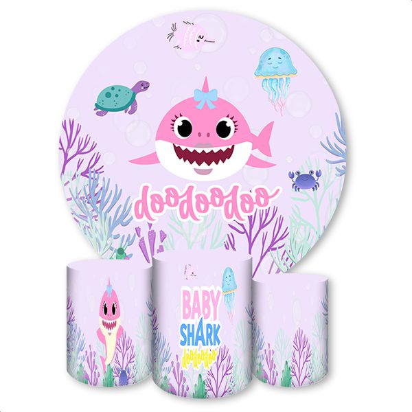 Capa Painel + Trio Capas Cilindros Sublimados Tema Baby Shark 942