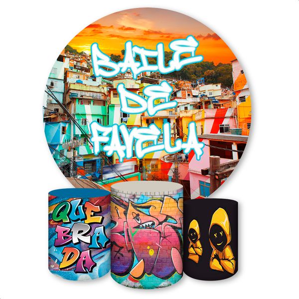 Capa Painel + Trio Capas Cilindros Sublimados Tema Baile de Favela 358