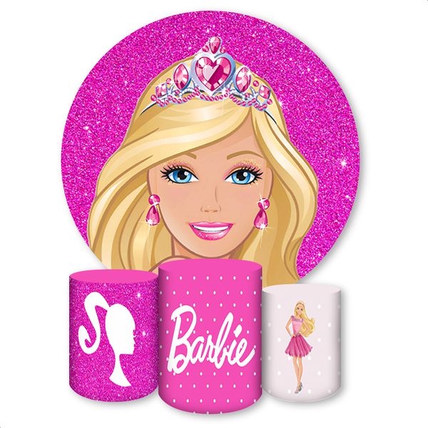 Kit Capa Painel Redondo + Trio Capas Cilindros Sublimados Tema Barbie 1598