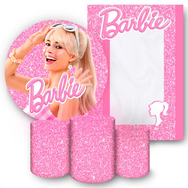 Kit 5 Peças Capa Redonda + Capa Retangular + Trio Capas Cilindros Sublimados Tema Barbie 2061