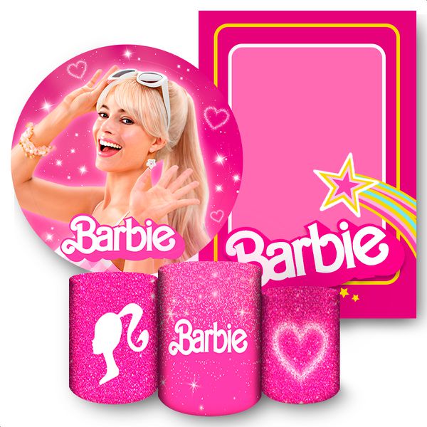 Kit 5 Peças Capa Redonda + Capa Retangular + Trio Capas Cilindros Sublimados Tema Barbie 2062