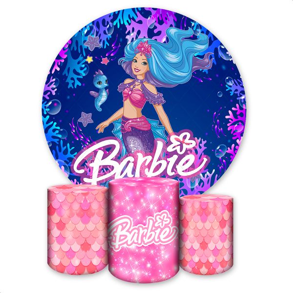 Capa Painel + Trio Capas Cilindros Sublimados Tema Barbie Sereia 2652