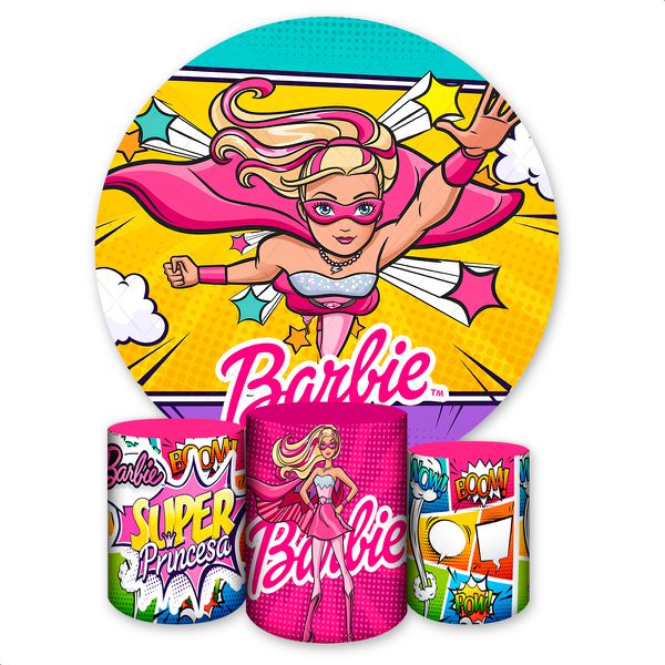 Capa Painel + Trio Capas Cilindros Sublimados Tema Barbie 2655