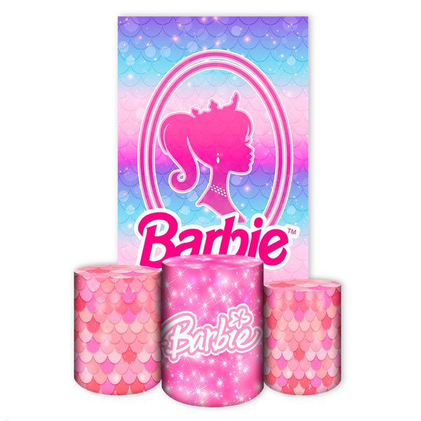 Capa Retangular + Trio Capas Cilindros Sublimados Tema Barbie 2652