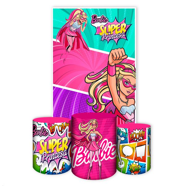 Capa Retangular + Trio Capas Cilindros Sublimados Tema Barbie 2655