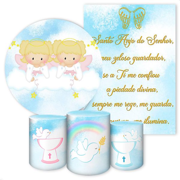Kit 5 Peças Capa Redonda + Capa Retangular + Trio Capas Cilindros Sublimados Tema Batizado 22