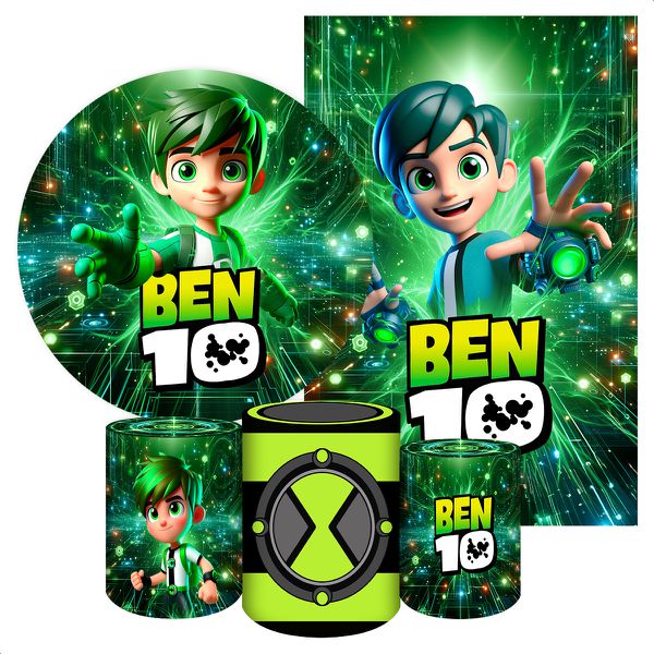 Kit 5 Peças Capa Redonda + Capa Retangular + Trio Capas Cilindros Sublimados Tema ben 10 5097