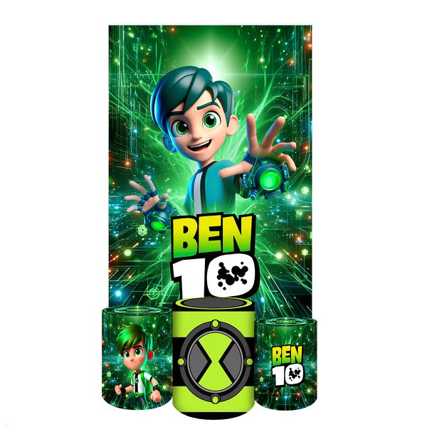 Capa Retangular + Trio Capas Cilindros Sublimados Tema Ben 10 5097