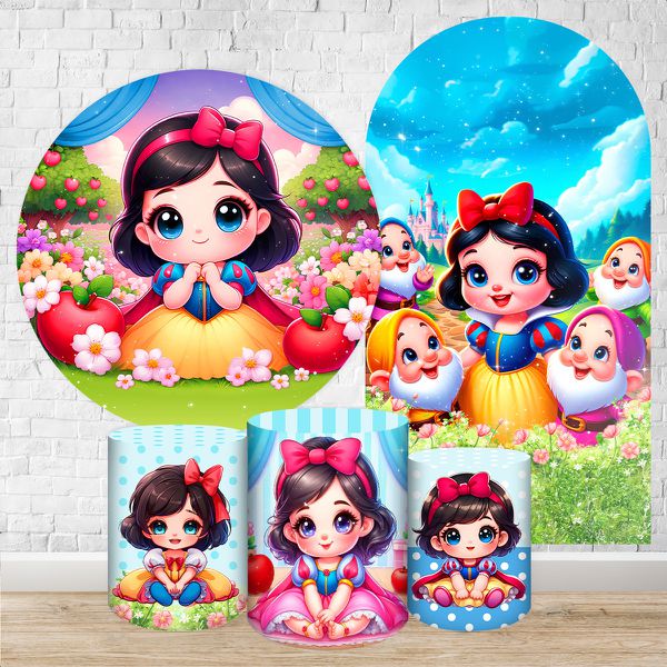 Kit 5 peças Capa Romano Veste Fácil+ Capa Redonda+ Trio Capas Cilindro Sublimados Tema Branca de Neve Realismo 2198