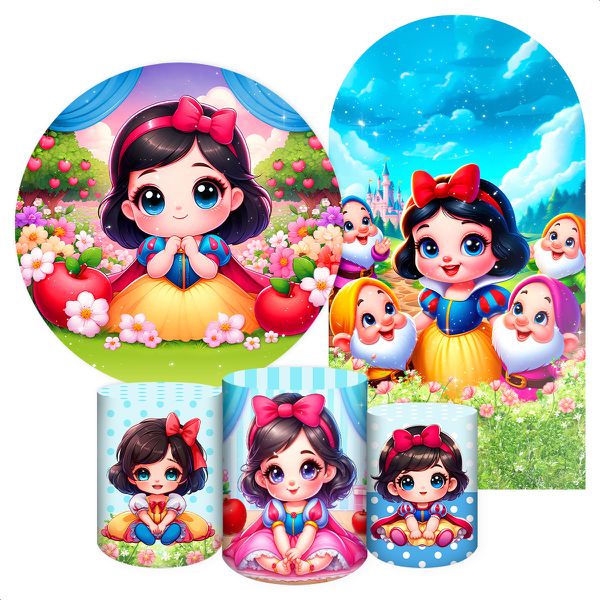 Kit 5 peças Capa Romano Veste Fácil+ Capa Redonda+ Trio Capas Cilindro Sublimados Tema Branca de Neve Realismo 2198