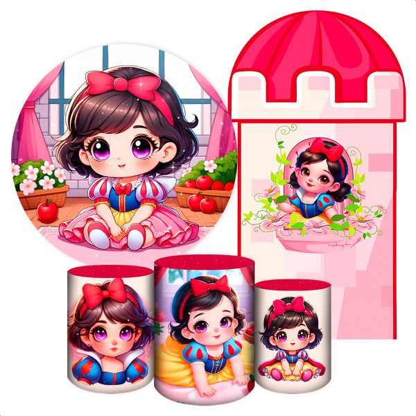Kit 5 peças Capa Romano Veste Fácil+ Capa Redonda+ Trio Capas Cilindro Sublimados Tema Branca de Neve Realismo 2197