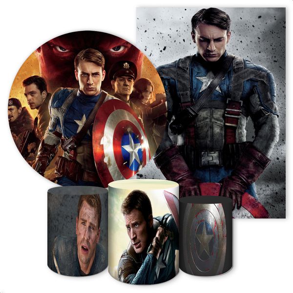Kit 5 Peças Capa Redonda + Capa Retangular + Trio Capas Cilindros Sublimados Tema Capitão América 4006