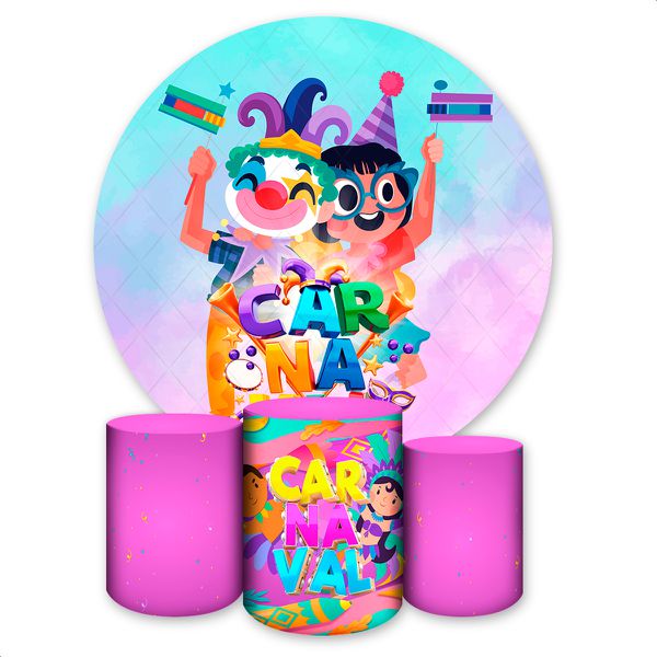 Capa Painel + Trio Capas Cilindros Sublimados Tema Carnaval Kids 