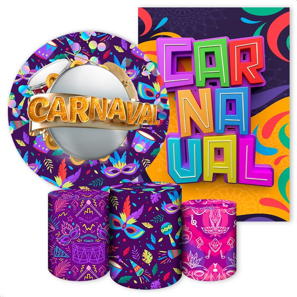 Kit 5 Peças Capa Redonda + Capa Retangular + Trio Capas Cilindros Sublimados Tema Carnaval 2574