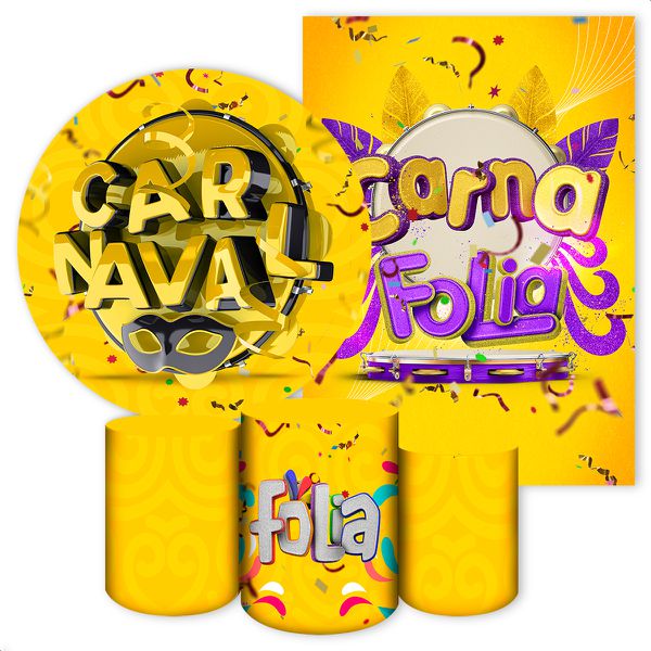 Kit 5 Peças Capa Redonda + Capa Retangular + Trio Capas Cilindros Sublimados Tema Carnaval 2577
