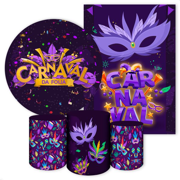 Kit 5 Peças Capa Redonda + Capa Retangular + Trio Capas Cilindros Sublimados Tema Carnaval 2578