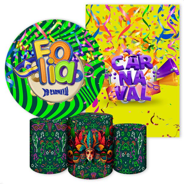 Kit 5 Peças Capa Redonda + Capa Retangular + Trio Capas Cilindros Sublimados Tema Carnaval 2580