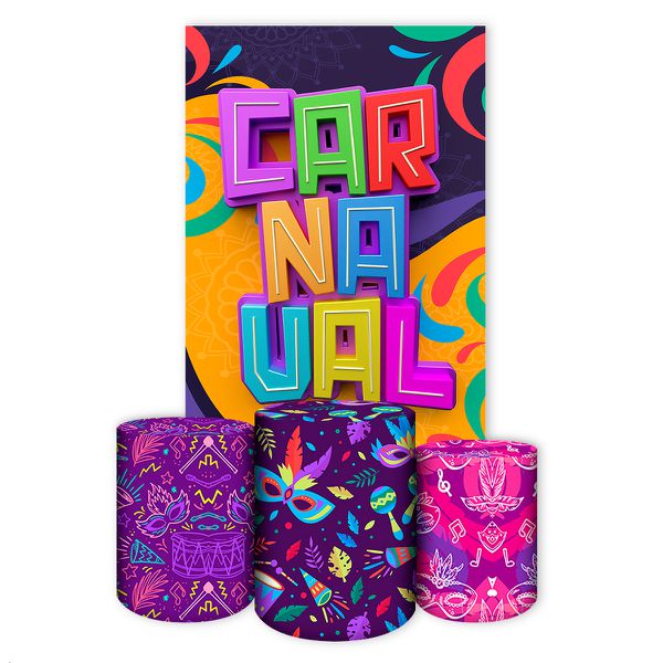 Capa Retangular + Trio Capas Cilindros Sublimados Tema Carnaval 2574