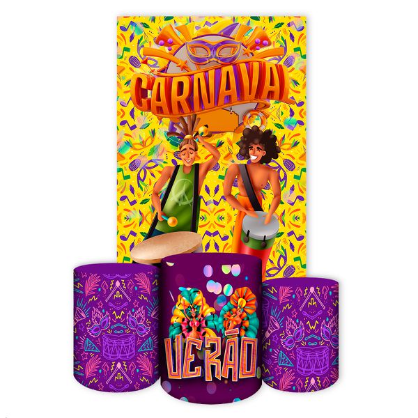 Capa Retangular + Trio Capas Cilindros Sublimados Tema Carnaval 2575