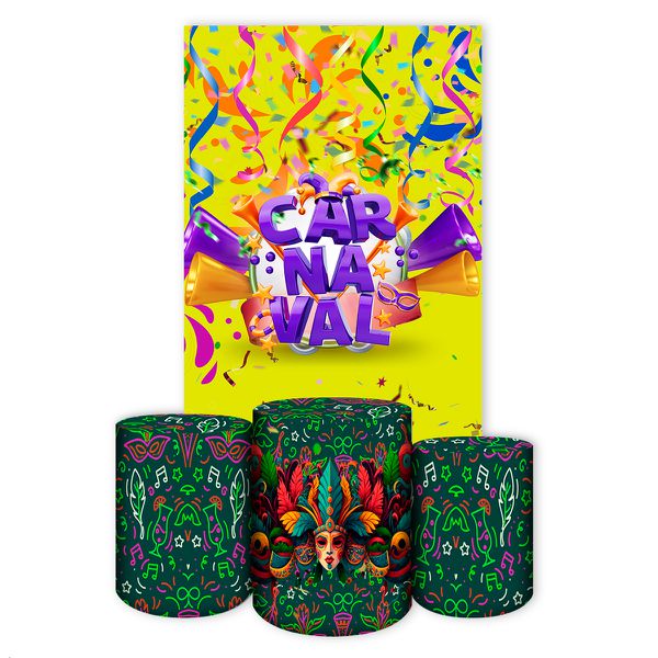 Capa Retangular + Trio Capas Cilindros Sublimados Tema Carnaval 2580