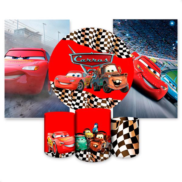 Kit Capa Painel Redondo + 2unid Capa Retangular + Trio Capas Cilindros Tema Carros