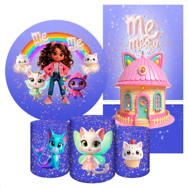 Kit 5 Peças Capa Redonda + Capa Retangular + Trio Capas Cilindros Sublimados Tema Casa Magica da Gaby 2230 