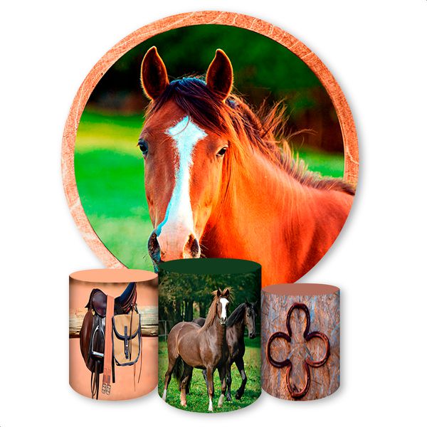 Capa Painel + Trio Capas Cilindros Sublimados Tema Cavalo 368