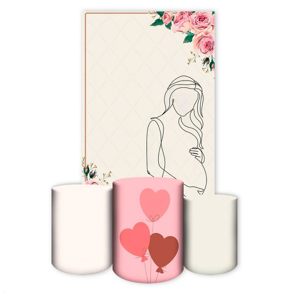Capa Retangular + Trio Capas Cilindros Sublimados Tema Chá de Bebe 466