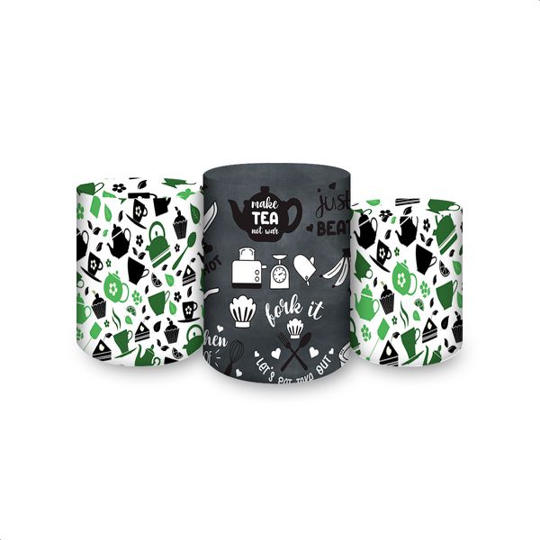 Trio Capas Cilindros Sublimados Tema Chá de Cozinha 2560