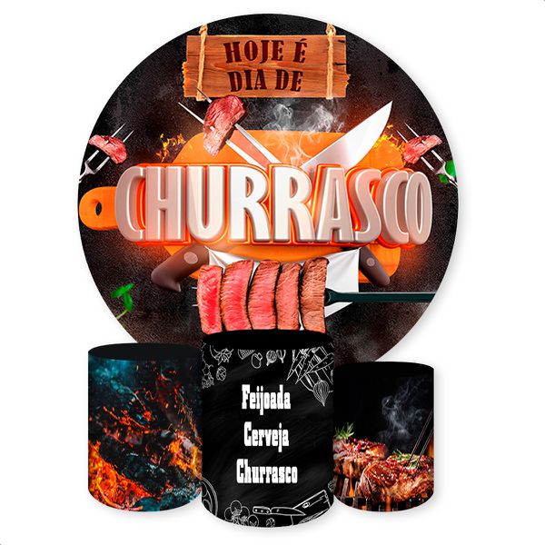Capa Painel + Trio Capas Cilindros Sublimados Tema Churrasco, Farofa e Feijoada 1297
