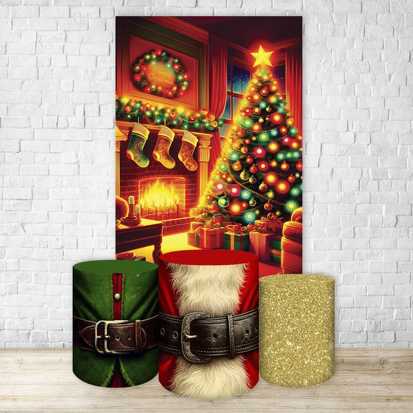 Capa Retangular + Trio Capas Cilindros Sublimados Tema Natal 4611