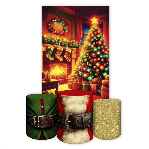 Capa Retangular + Trio Capas Cilindros Sublimados Tema Natal 4611