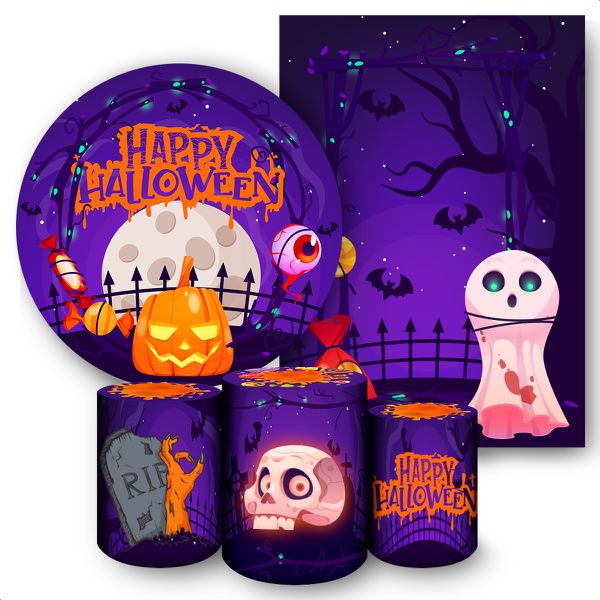 Kit 5 peças Capa Retangular + Capa Redonda+ Trio Capas Cilindro Sublimados Tema Halloween 