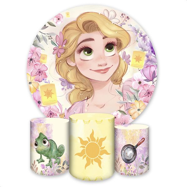 Capa Painel + Trio Capas Cilindros Sublimados Tema Rapunzel 303