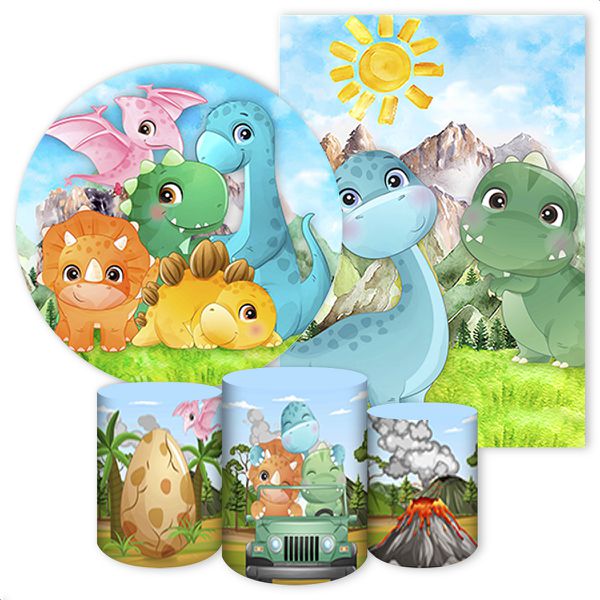 Kit 5 Peças Capa Redonda + Capa Retangular + Trio Capas Cilindros Sublimados Tema Dino Baby 317